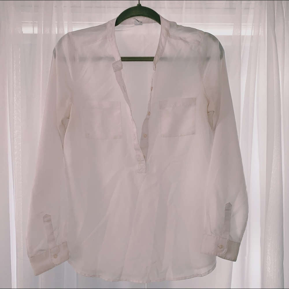 Sheer white button up blouse